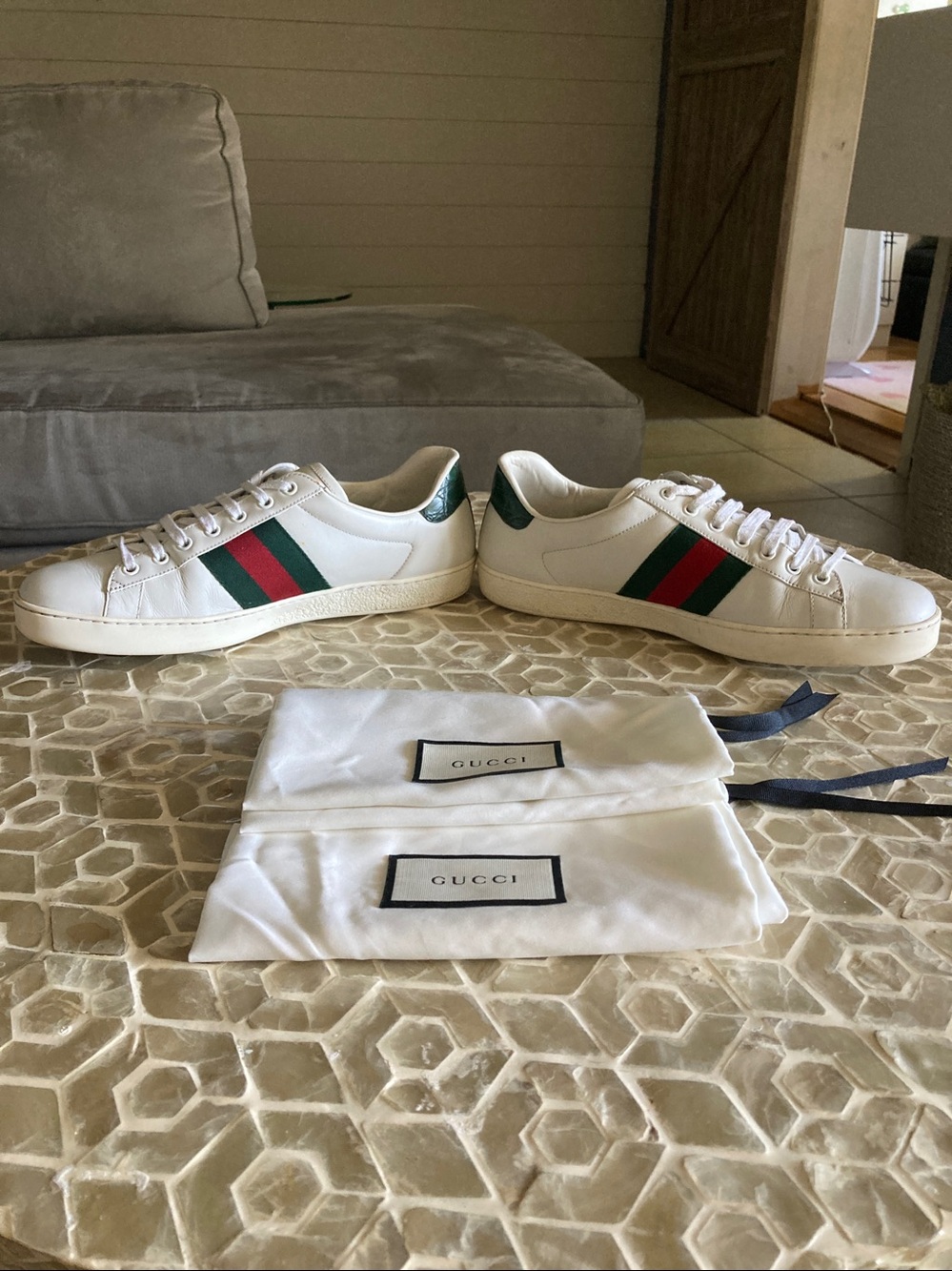Gucci Men’s Ace Leather Web Low-Top Sneakers (9.5) - Picture 9 of 13